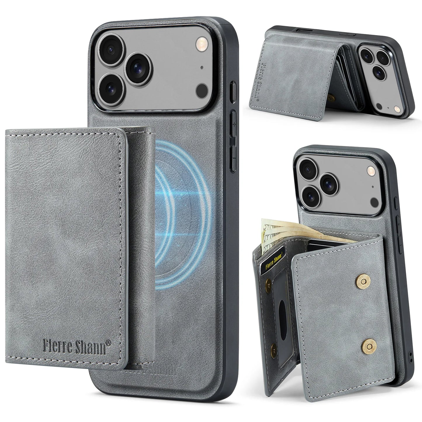 Leather Phone Case for iPhone 17 Pro Max 17Air 16e 16 Plus 15 14 13 12 11 7 8 SE3 Magnetic Detachable Card Holder Wallet Cover