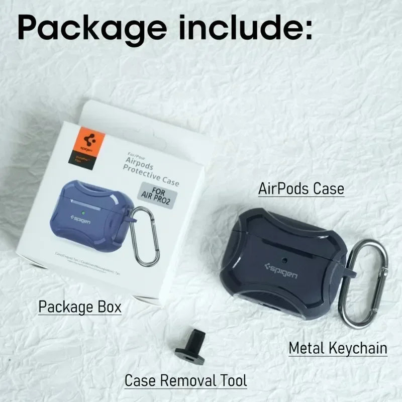 Carbon Fiber Texture Armor Rugged Earphone TPU Case For Spigen Airpods Pro 2/Pro/Airpods 3 Full Protective Case with Metal Hook - covers4phones