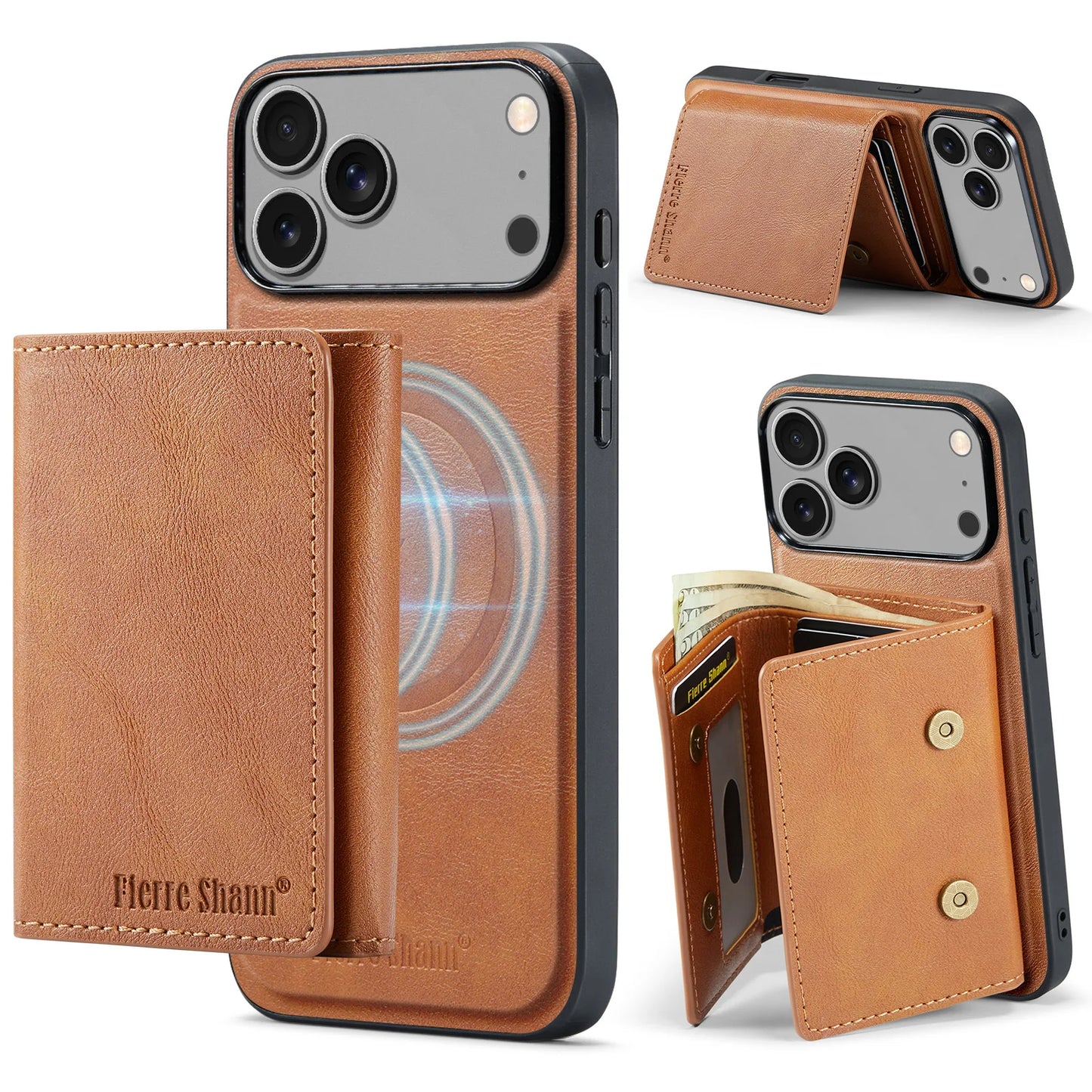 Leather Phone Case for iPhone 17 Pro Max 17Air 16e 16 Plus 15 14 13 12 11 7 8 SE3 Magnetic Detachable Card Holder Wallet Cover
