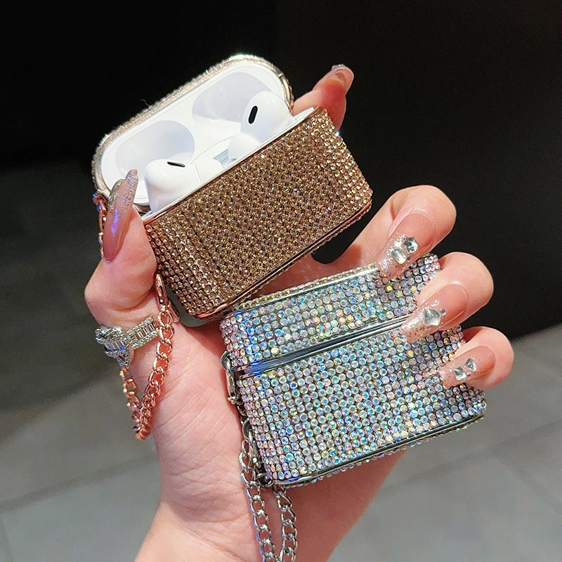 For Apple AirPods Pro Cover 3D Bling Diamond Hard Earphone Case For AirPods 2 Headset Box Shell With Luxury Metal Keychain New - covers4phones