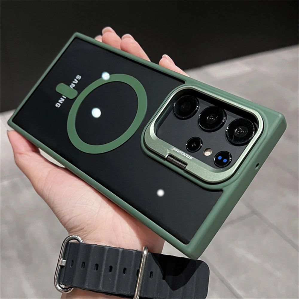 Camera Bracket Magnetic Clear Case For Samsung S24 S25 Ultra S23 S22 Plus For Magsafe Wireless Charge Shockproof Bumper Cover - covers4phones