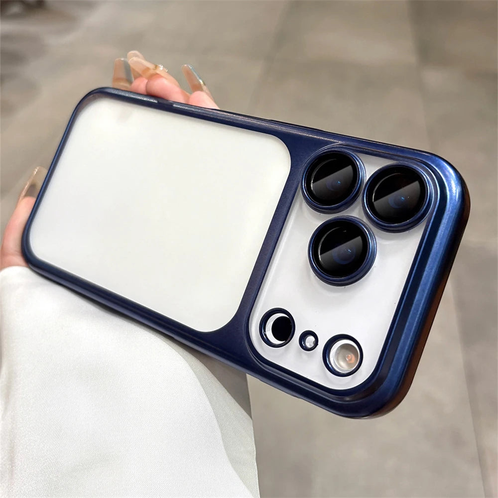 Frosted Translucent PC Phone Case For iPhone 17 Pro Max 17 Plating Frame Lens Film Protection Shockproof Hard Armor Back Cover