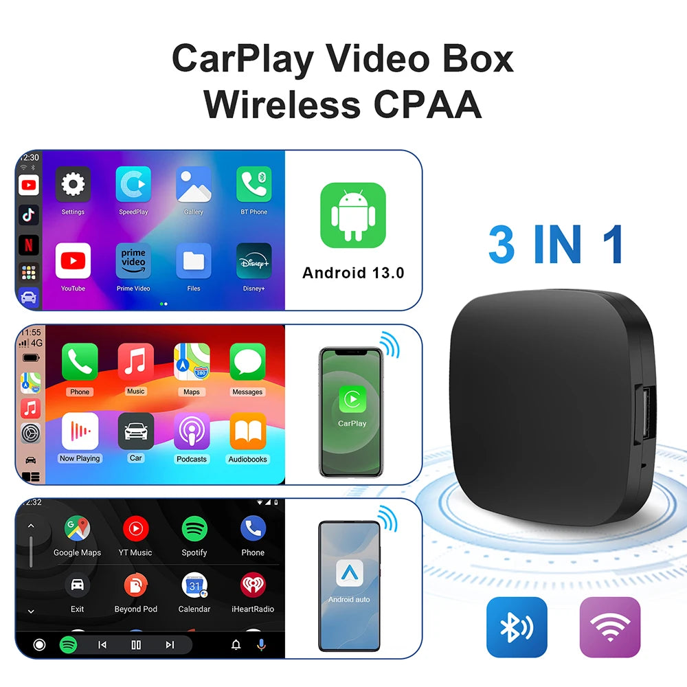 Carplay AI Box Android 13 Wireless Android Auto Smart TV Box For Youtube Netflix Toyota Mazda Hyundai Haval GMC Ford MG VW Kia - covers4phones