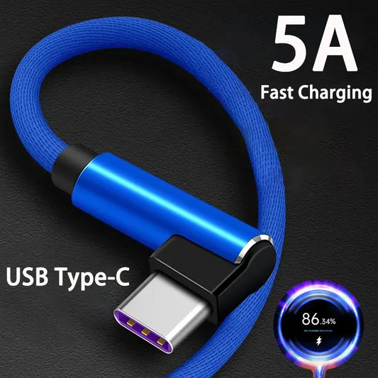 5A Fast Charging Type C Cable 90 Degrees Elbow Cable USB C Cable for Game for Samsung Xiaomi Redmi Honor Phone Charger Usb Cable - covers4phones