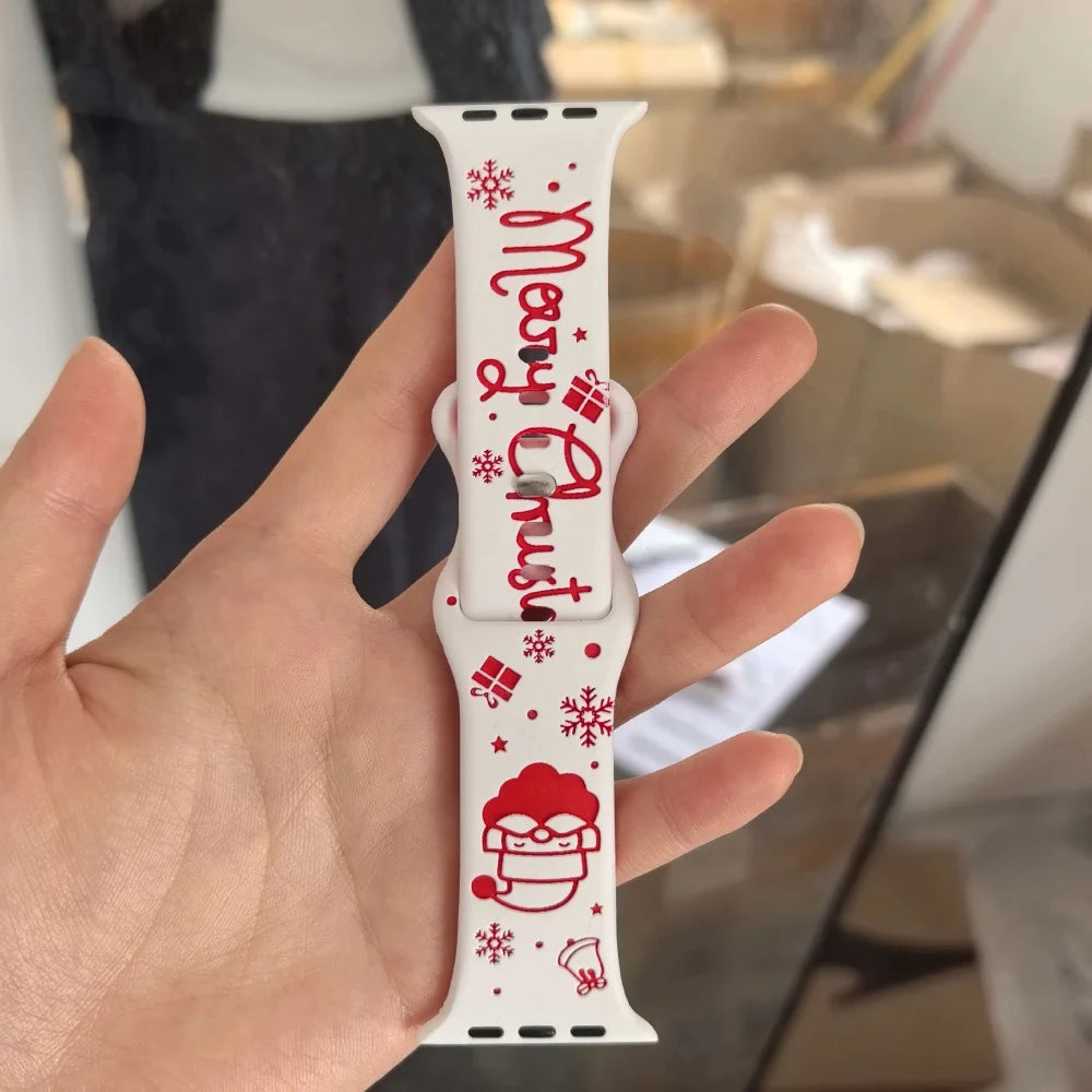 Silicone Christmas Band for Apple Watch Ultra 3-2 Strap 49mm 46mm 41mm 42mm 44mm 45mm Sport Bracelet for iWatch 11 10 9 8 7 6 5