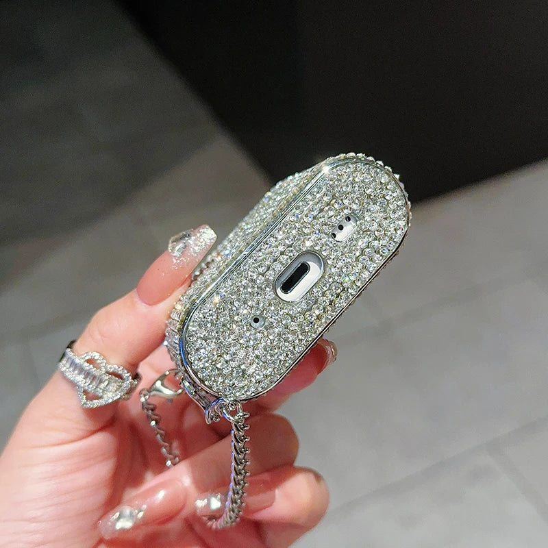 For Apple AirPods Pro Cover 3D Bling Diamond Hard Earphone Case For AirPods 2 Headset Box Shell With Luxury Metal Keychain New - covers4phones