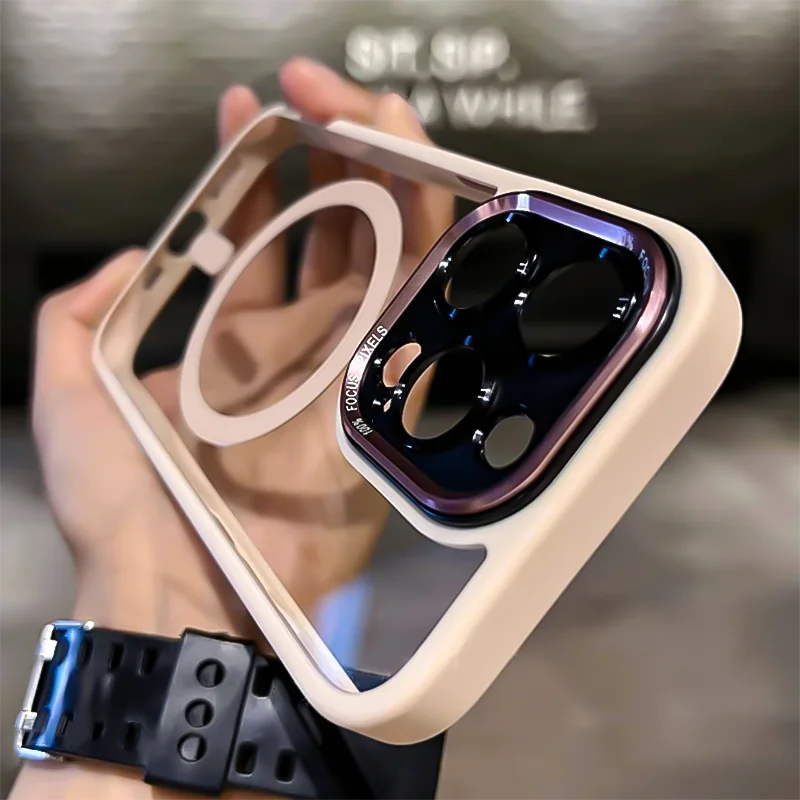 Transparent Metal Camera Bumper Case For iPhone 16 11 12 13 17 Pro Max 15 16 Plus 17 Air For Magsafe Magnetic Clear Phone Cover