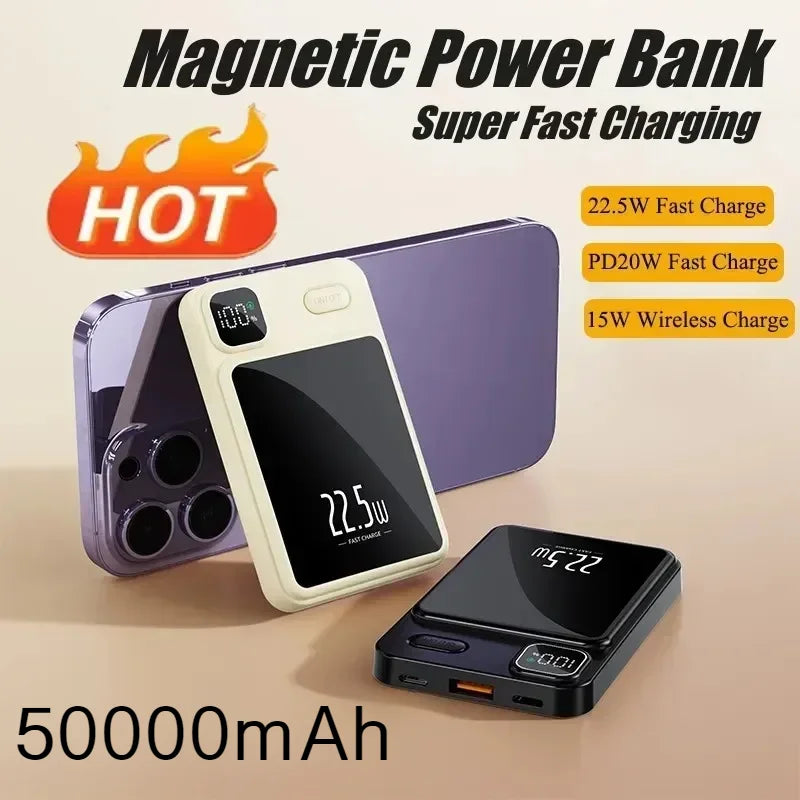 Xiaomi 50000mAh Wireless Magnetic Power Bank Portable Fast Charging External Battery for Magsafe Android iPhone 13 14 15 Samsung - covers4phones