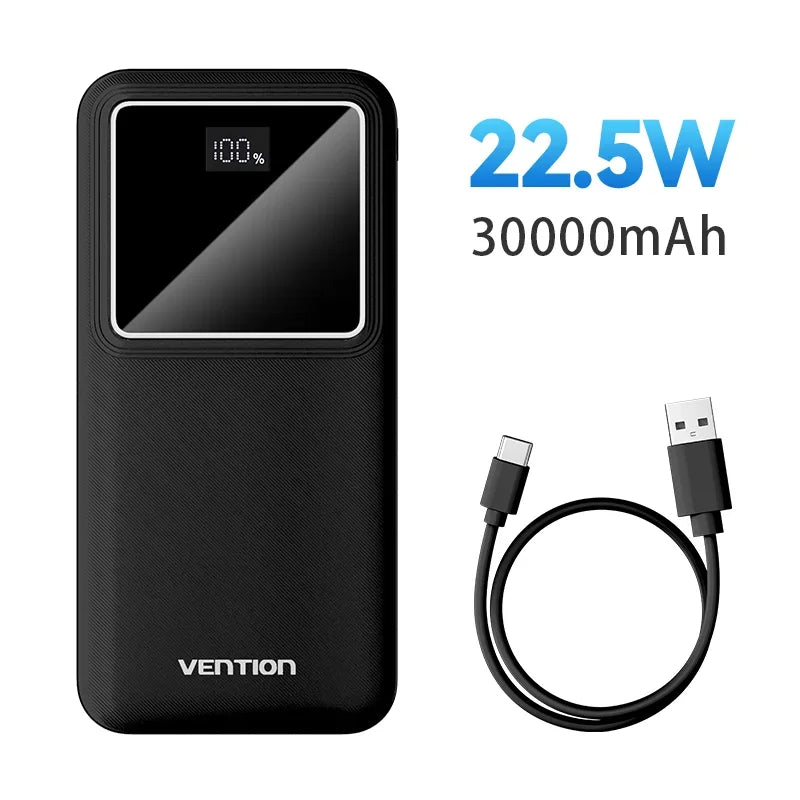 Vention Power Bank 30000mAh PD 22.5W Fast Charging Phone External Battery Powerbank Charger for Xiaomi Poco iPhone Samsung iPad