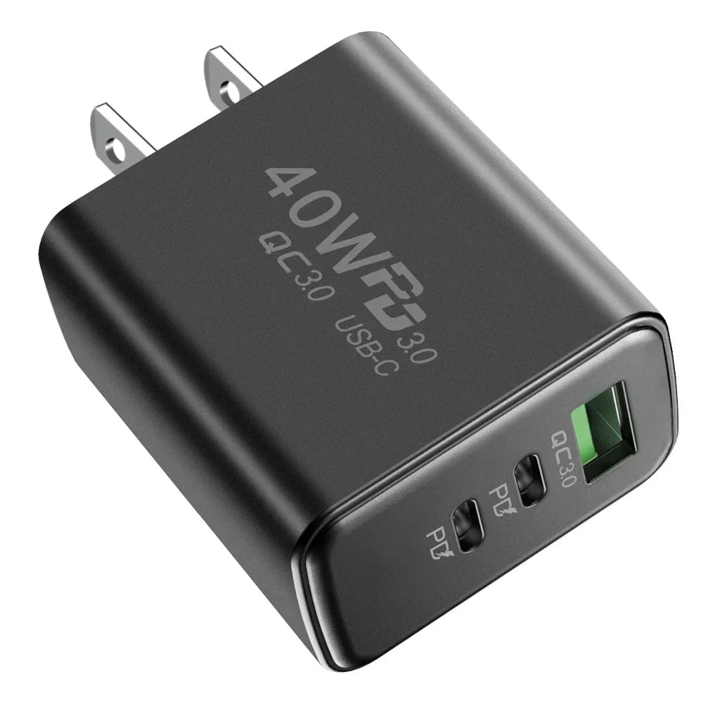 USB C Charger 40W Mobile Phone Type-C PD Fast Charging High Speed Quick Charge 3.0 Wall Adapter Multiple Ports for iPhone Xiaomi - covers4phones