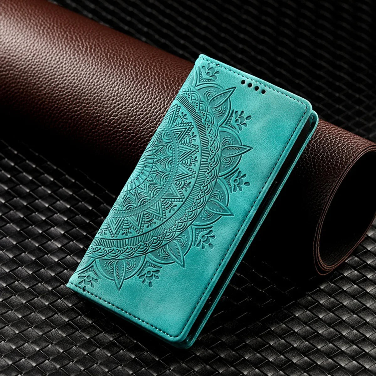 Embossed Totem Wallet Case with Card Slots for iPhone 16 15 14 13 12 11 Pro Max 13 Pro X XR 7 8 Plus Magnetic Leather Flip Cover - covers4phones