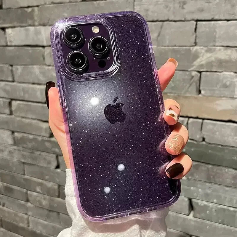 Luxury Glitter Bumper Bling Clear Case For iPhone 16 15 14 13 12 11 Pro XS Max Mini X XR 7 8 Plus Silicone Acrylic Cover funda - covers4phones
