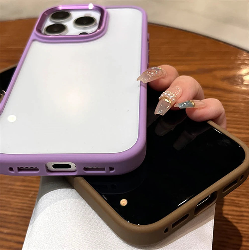 Luxury Transparent Soft Silicone Frame Armor Phone Case For iPhone 16 Pro Max Plus 17 Air Clear Shockproof Hard Acrylic Cover