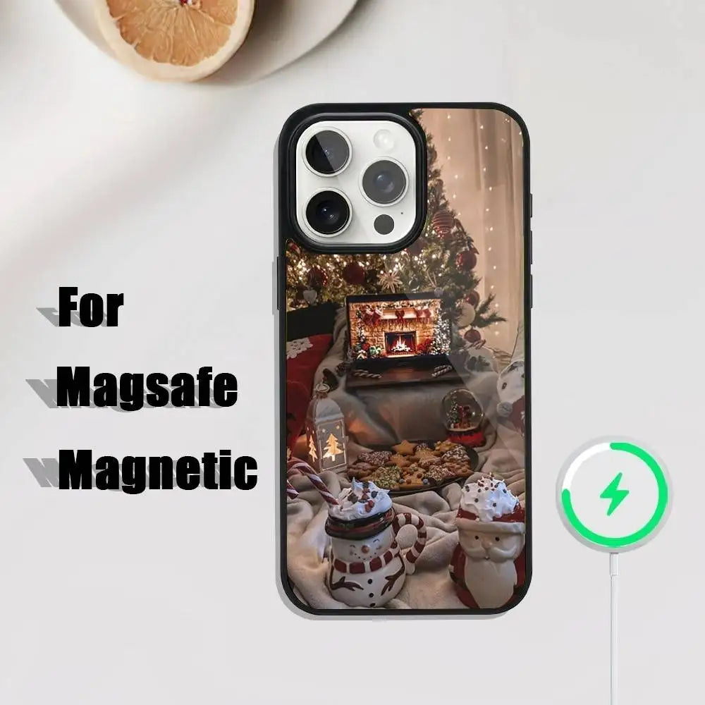 Ins Cartoon Christmas Style Phone Case iPhone 17,16,15,14,13,12,11,Pro,Max,Plus,Mini,SE4,E Magnetic Magsafe Wireless Charging