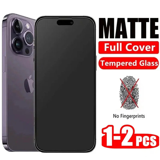 1/2Pcs Matte Tempered Glass For iPhone 15 14 12 11 13 Pro Max Frosted Screen Protectors For iPhone 11 12 13 14 15 Plus Glass Fil - covers4phones