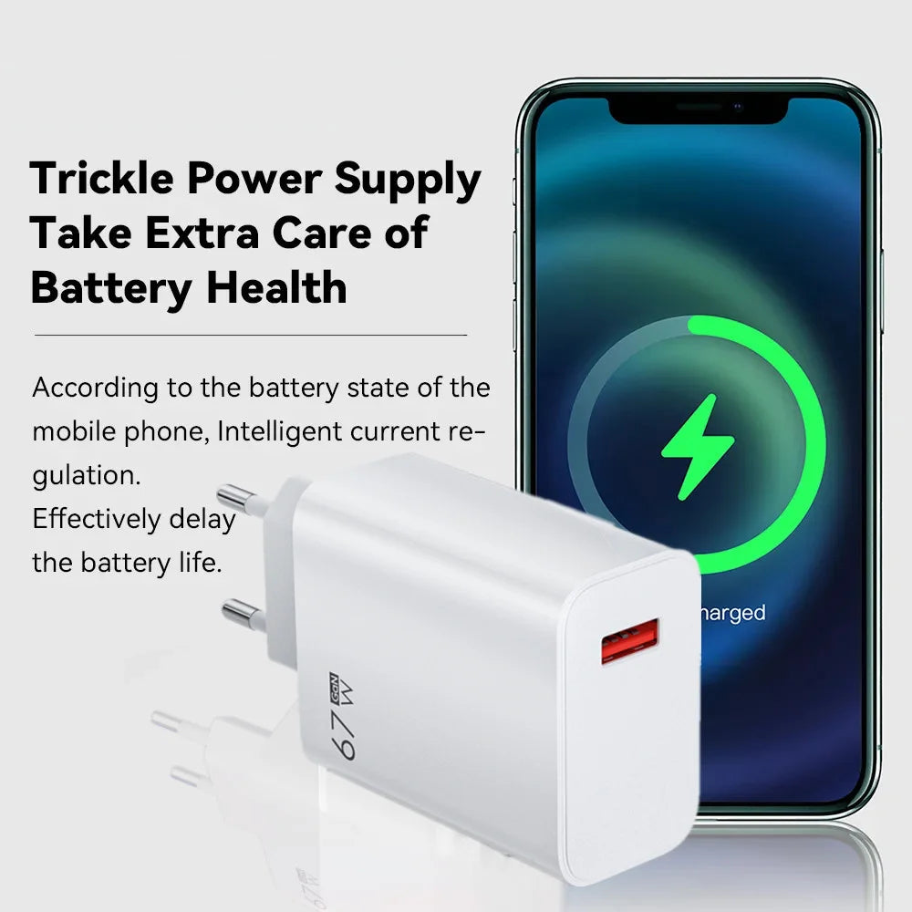 Total 67W GaN USB Charger Fast Charging Mobile Phone Adapter USB Quick Charger QC3.0 Adapter For iPhone15 Samsung Xiaomi Redmi - covers4phones