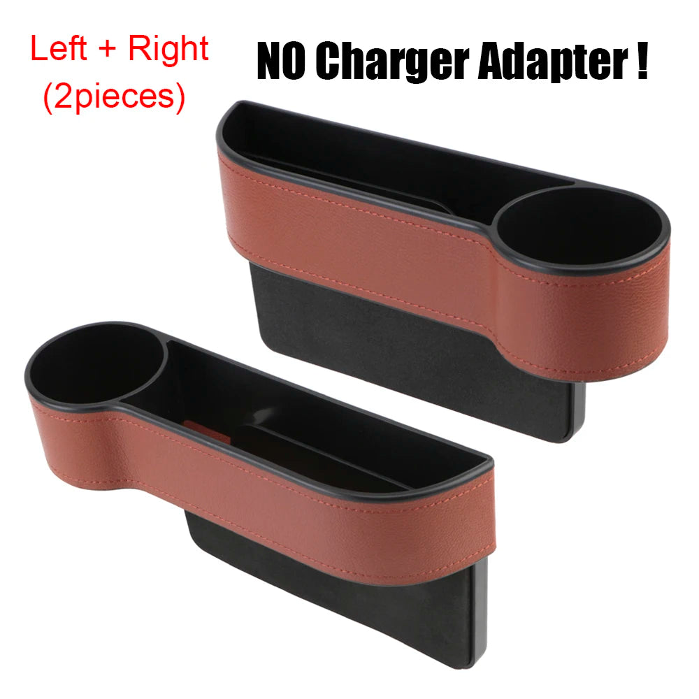 Car Organizer Auto Crevice Pocket Phone Bottle Cups Holder Seat Gap Leather Storage Box Car Accessories,USB Chargers Optional