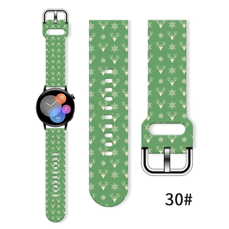 20MM Christmas Series 4 Printed strap for Samsung Galaxy Watch 7/6 40mm 44mm Band Replaceable Bracelet for Xiaomi Huawei Watch