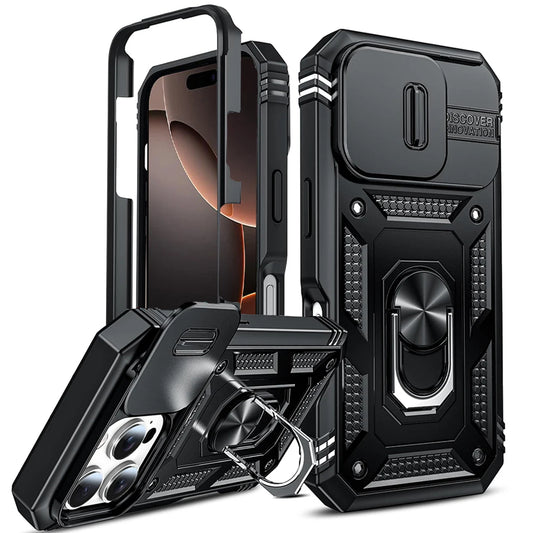 Case For iPhone 16 15 14 13 12 11 Pro XS Max XR Plus Camera Slide Military Grade Armor Protection 360 Degree Rotate Armor Cover - covers4phones