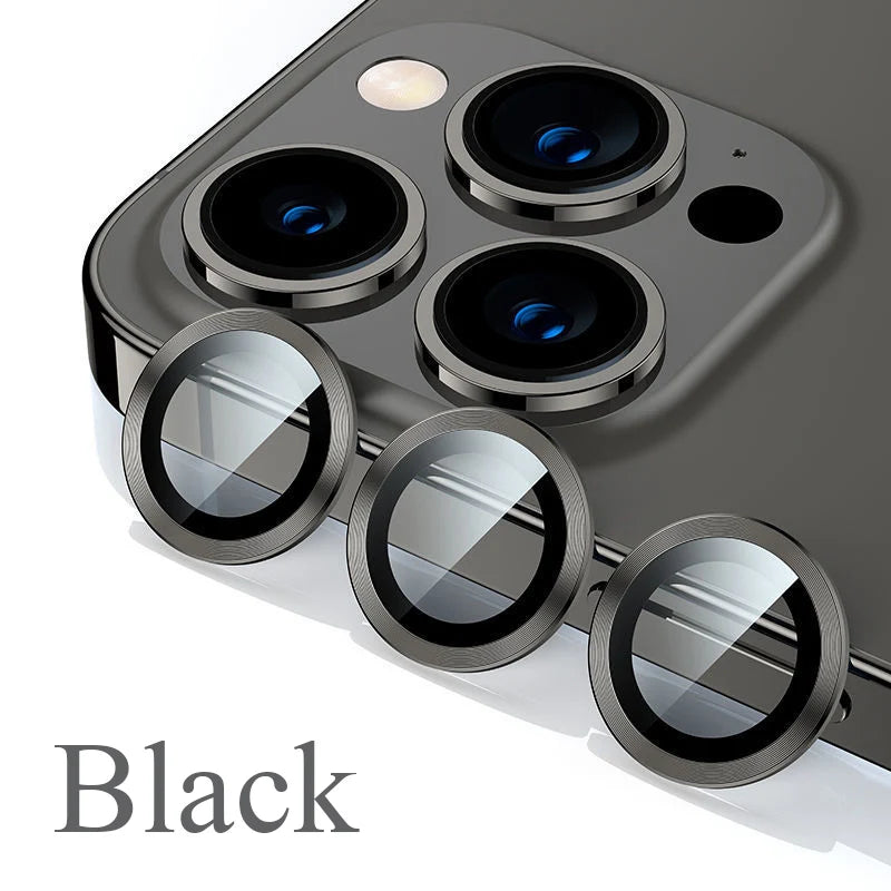 Camera Lens Protector For iPhone 11 12 13 14 15 Pro Max Mini 9H Tempered Glass Screen Protector Cover Film 14/15 Plus Metal Ring - covers4phones