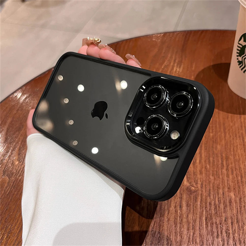 Luxury Transparent Soft Silicone Frame Armor Phone Case For iPhone 16 Pro Max Plus 17 Air Clear Shockproof Hard Acrylic Cover