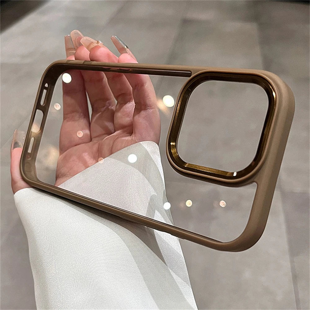 Luxury Transparent Soft Silicone Frame Armor Phone Case For iPhone 16 Pro Max Plus 17 Air Clear Shockproof Hard Acrylic Cover