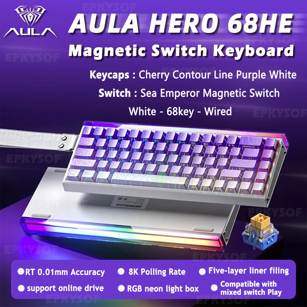 AULA HERO 68HE Magnetic Switch Keyboard RGB Gaming Mechanical Keyboard Rapid Trigger 8K Return Wired Esports Custom Keyboard