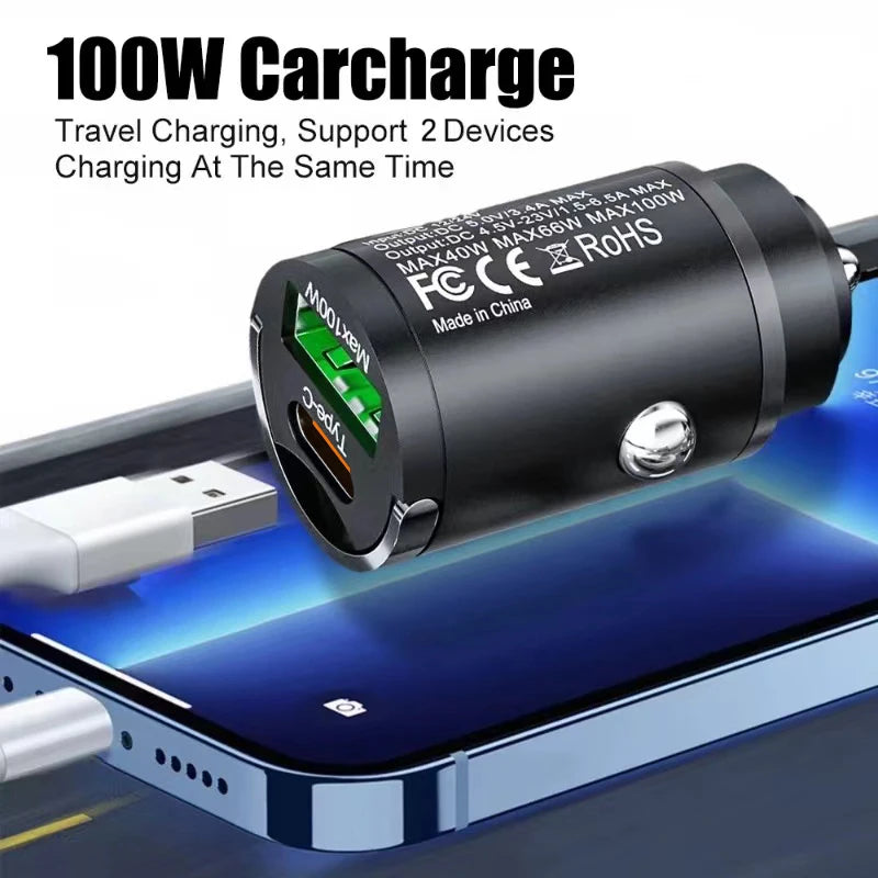 100W USB Car Charger Dual Ports Fast Charging Car Phone Charger For iPhone Samsung Xiaomi Quick Charge 3.0 Type C Charger In Car - covers4phones