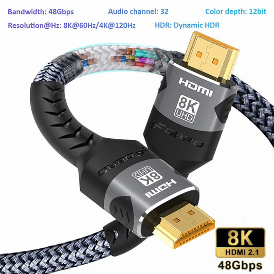 8K HDMI-Compatible Cable 4K@120Hz 8K@60Hz HDMI 2.1 Cable 48Gbps Adapter For RTX 3080 eARC HDR Video Cable PC Laptop TV box PS5 - covers4phones