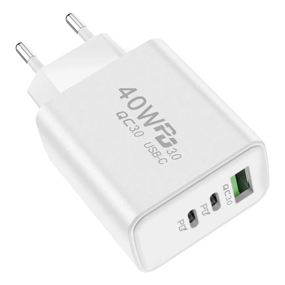 USB C Charger 40W Mobile Phone Type-C PD Fast Charging High Speed Quick Charge 3.0 Wall Adapter Multiple Ports for iPhone Xiaomi - covers4phones