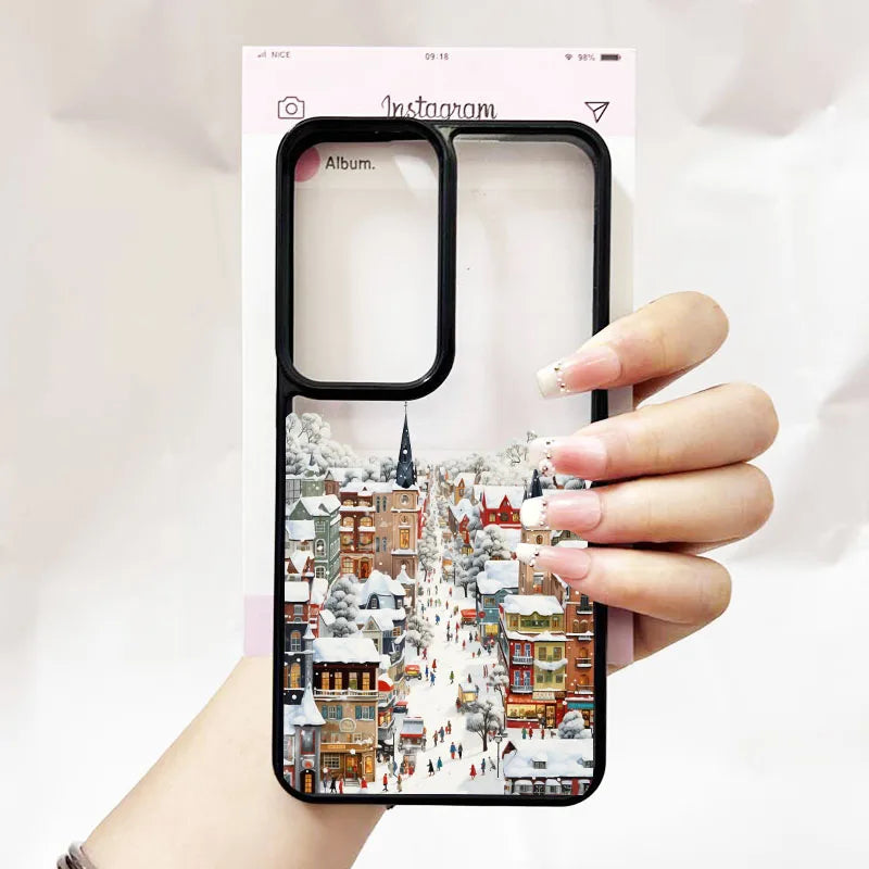 For Samsung Galaxy S25 Cute Winter Snow Case for Samsung S24 S25 S23 Ultra S 25 24 Plus Christmas Santa Claus Clear Phone Cover