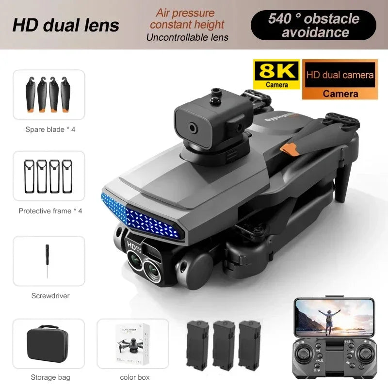 New D6 8K Drone Professional HD Dual Camera Optical Flow Localization Obstacle Avoidance WIFI FPV RC Foldable Quadcopter Toys - covers4phones