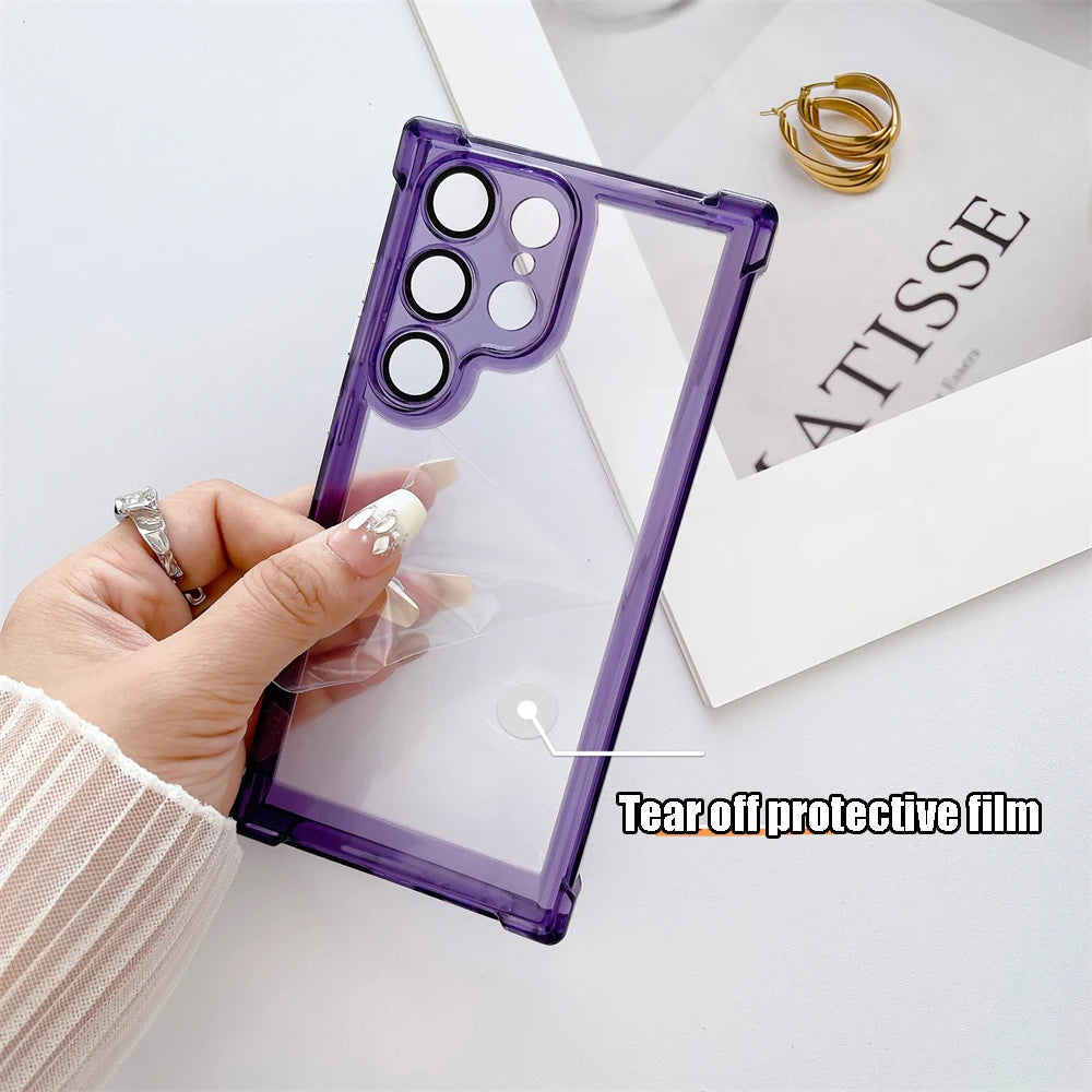 Transparent Ultra Slim Acrylic Case for Samsung Galaxy S24 Ultra S23 FE S22 Plus Clear Airbag Shockproof Lens Protector Cover - covers4phones