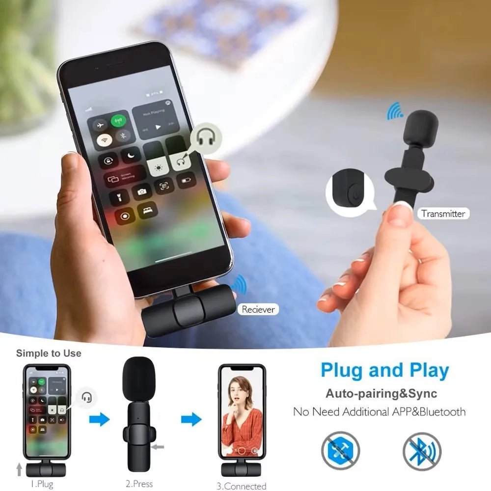 Wireless Lavalier Microphone Portable Audio Video Recording Mini Mic for iPhone Android Live Broadcast Gaming Phone Mic - covers4phones