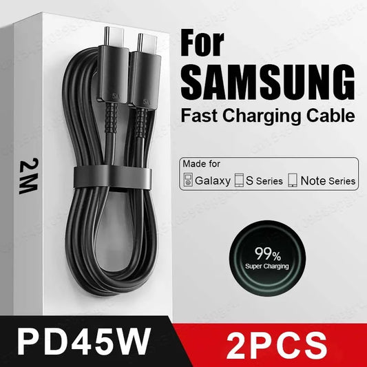 2PCS PD 45W USB C Cable For Samsung Galaxy S20 S21 S22 S23 Ultra Note 10 5G 20 A53 A54 Super Fast Charging USB Type C Data Cable - covers4phones