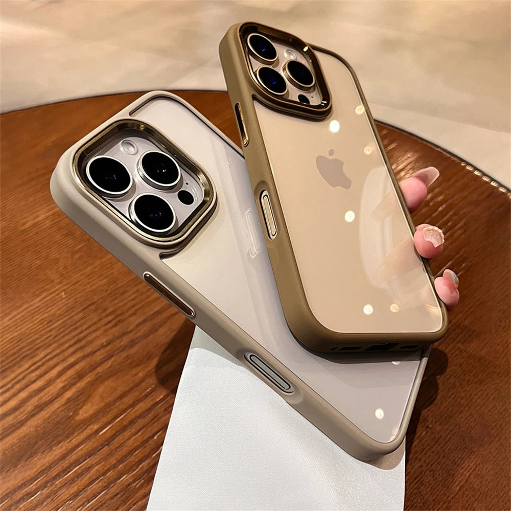 Luxury Transparent Soft Silicone Frame Armor Phone Case For iPhone 16 Pro Max Plus 17 Air Clear Shockproof Hard Acrylic Cover