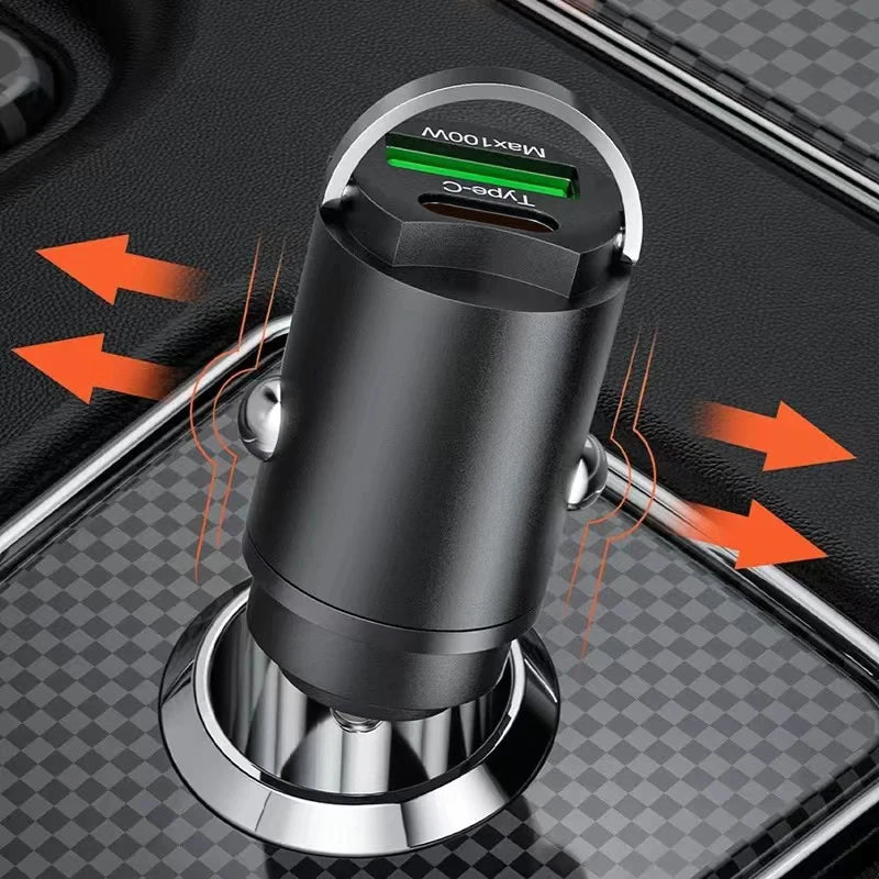 100W USB Car Charger Dual Ports Fast Charging Car Phone Charger For iPhone Samsung Xiaomi Quick Charge 3.0 Type C Charger In Car - covers4phones