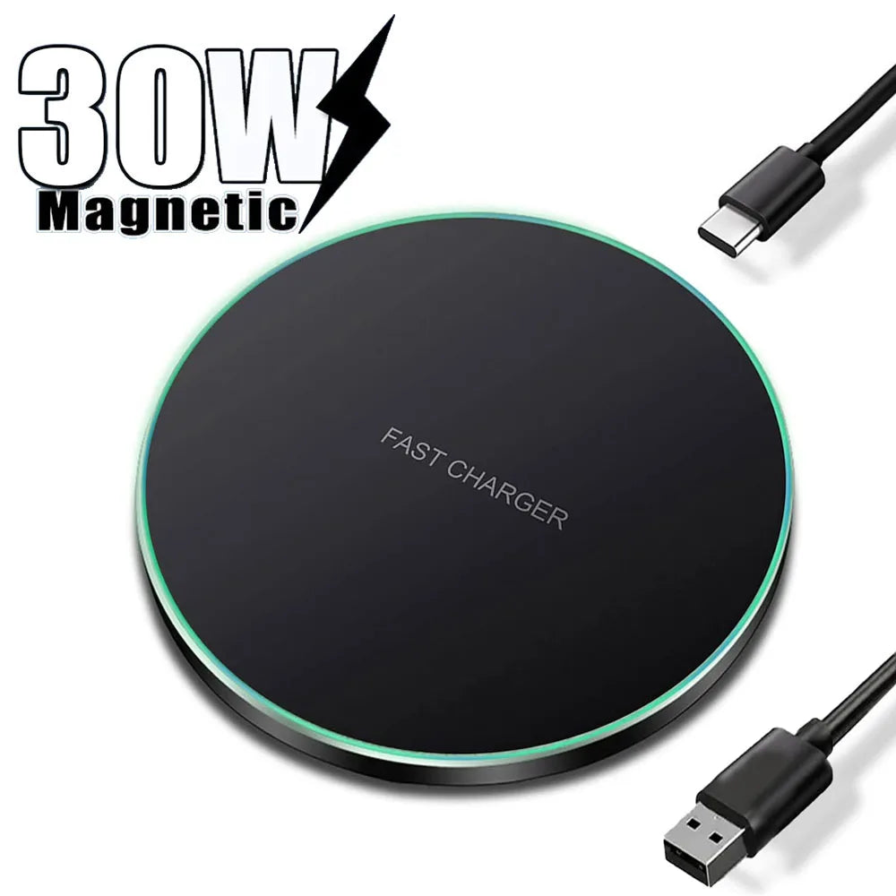 30W Wireless Charger Pad for iPhone 15 14 13 12 Pro Max X Samsung Xiaomi Phone Qi Chargers Induction Fast Charging Dock Station - covers4phones