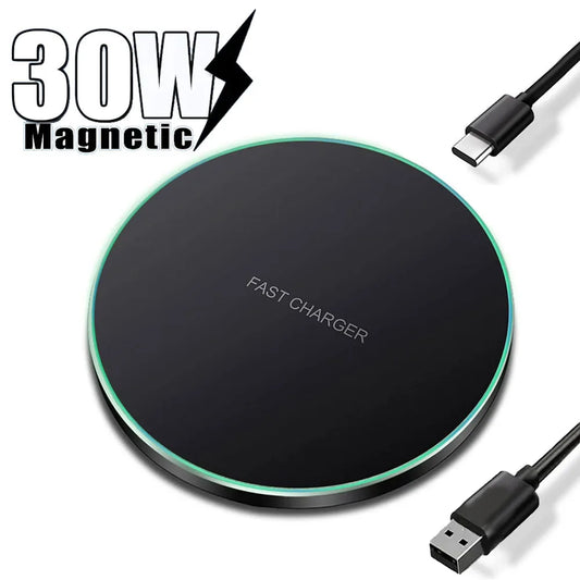 30W Wireless Charger Pad for iPhone 15 14 13 12 Pro Max X Samsung Xiaomi Phone Qi Chargers Induction Fast Charging Dock Station - covers4phones