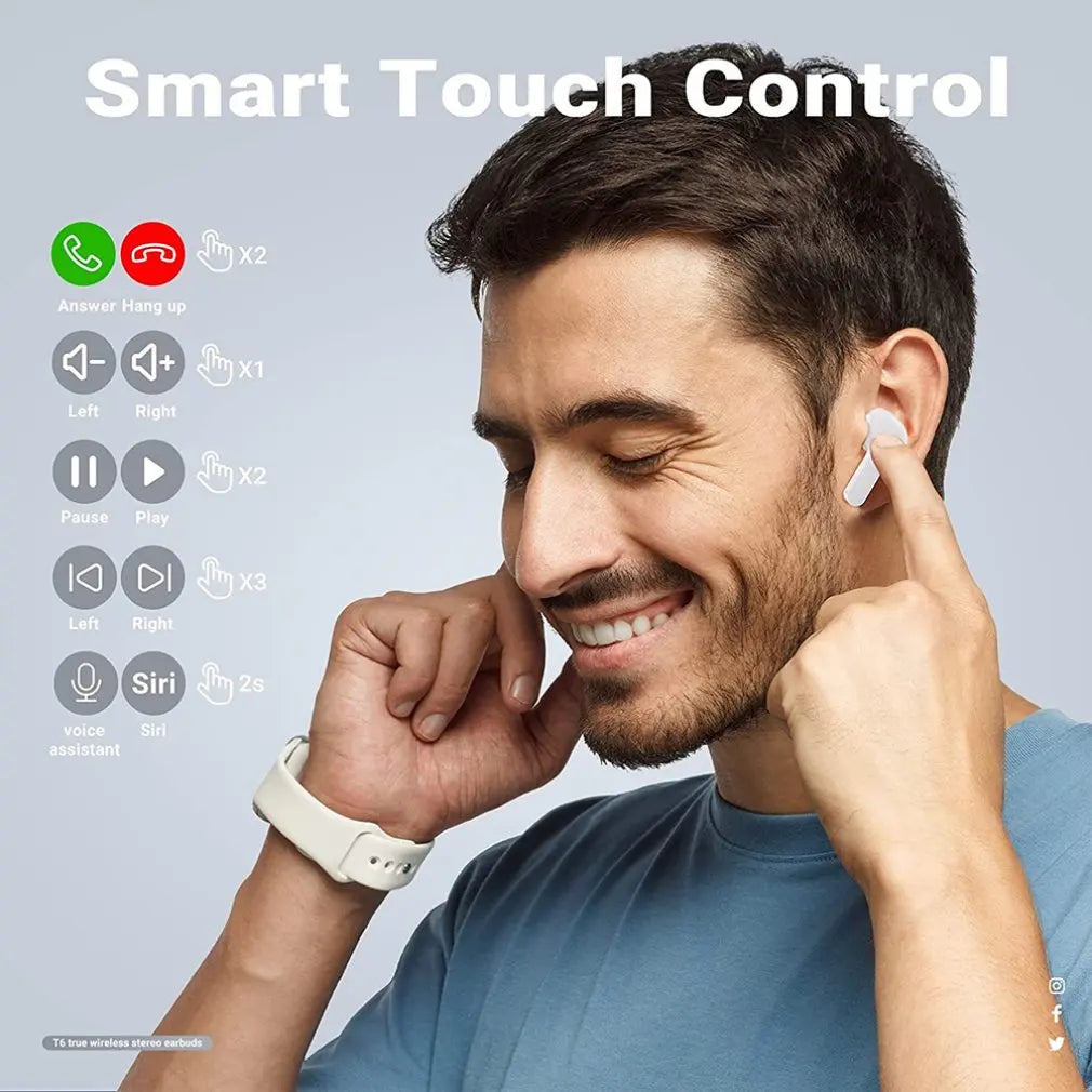 TWS Wireless Earphones Transparent Bluetooth In Ear Headset ENC Sports Headphones LED Power Digital Display Stereo Sound Earbuds - covers4phones