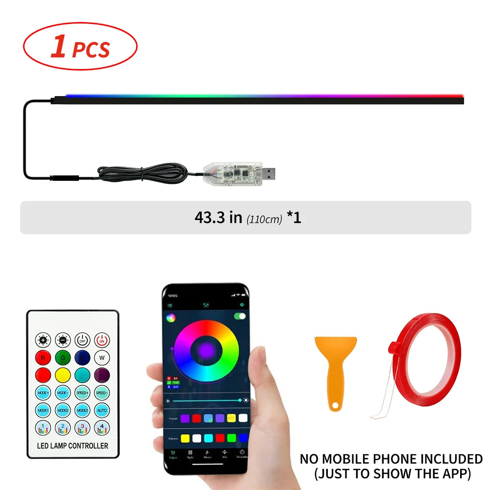 110cm APP Control Car Ambient Lights LED Interior RGB Symphony Atmosphere Light Acrylic Strips Dashboard Decoration Sunroof
