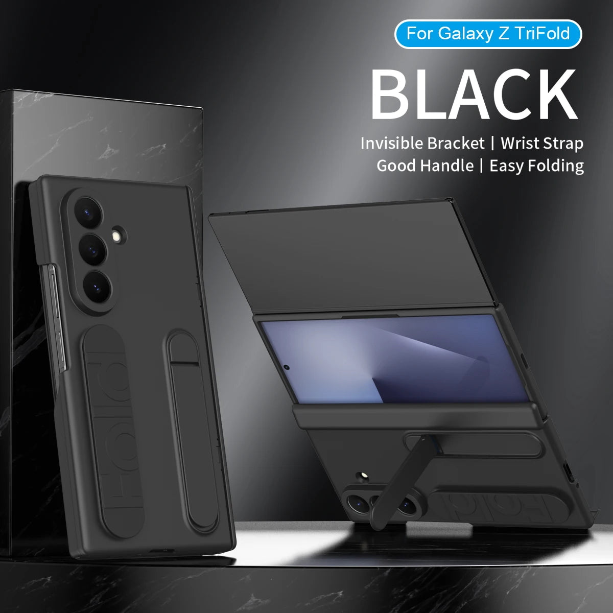 Business Flip Case For Samsung Galaxy Z TriFold Tri Fold Folding Stand Holder Wristband Luxury Hard Plastic Shockproof Cover