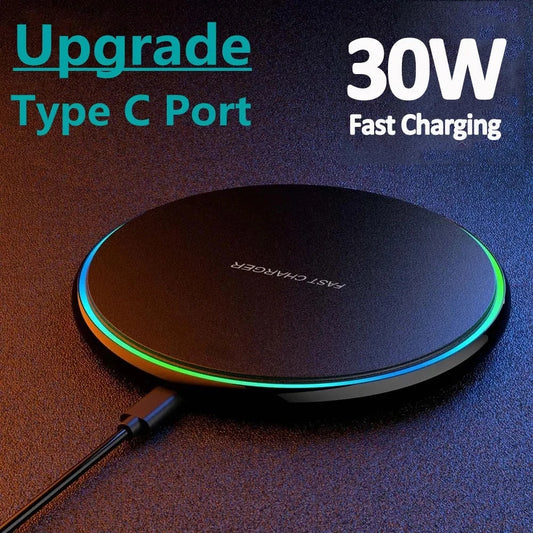 30W Wireless Charger For iPhone 15 14 13 12 X Pro Max Induction Fast Charging Pad Dock Station For Samsung S23 S22 Xiaomi Huawei - covers4phones