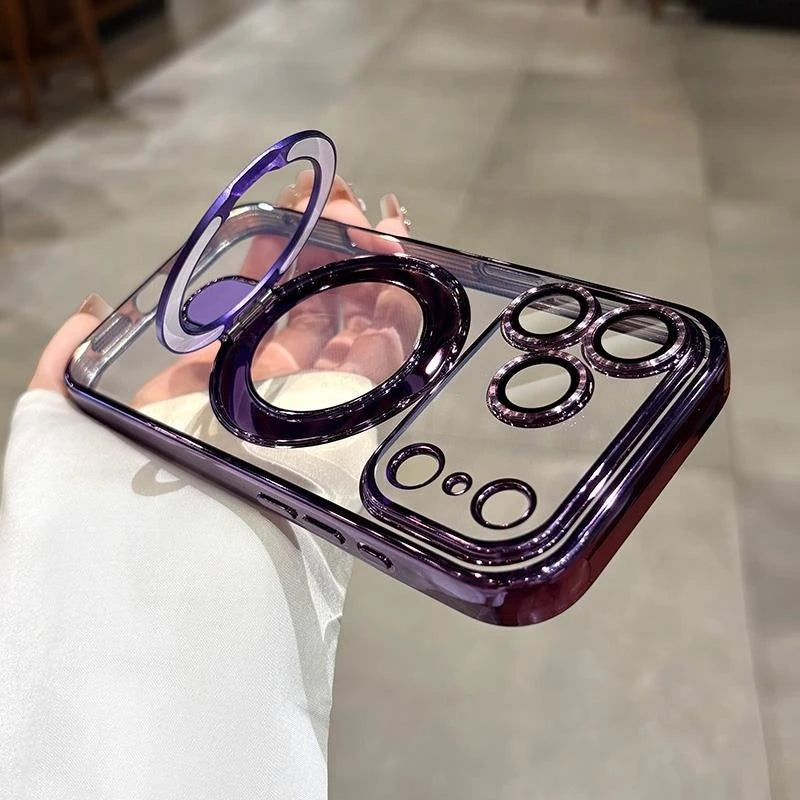 for iphone 17 Air Case Plating Magsafe Magnetic Bracket Case for iPhone 17 16 Pro 13 12 Max 15 14 16 Plus 17PRO Transparent Cove