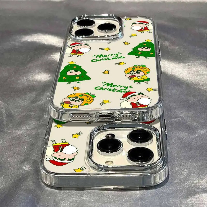 Full Screen Green Christmas C-Crayon Shin-chan Phone Case For iPhone 17 16 15 14 13 12 11 Pro Max X XR XS MAX 7 8 Air Plus Cover