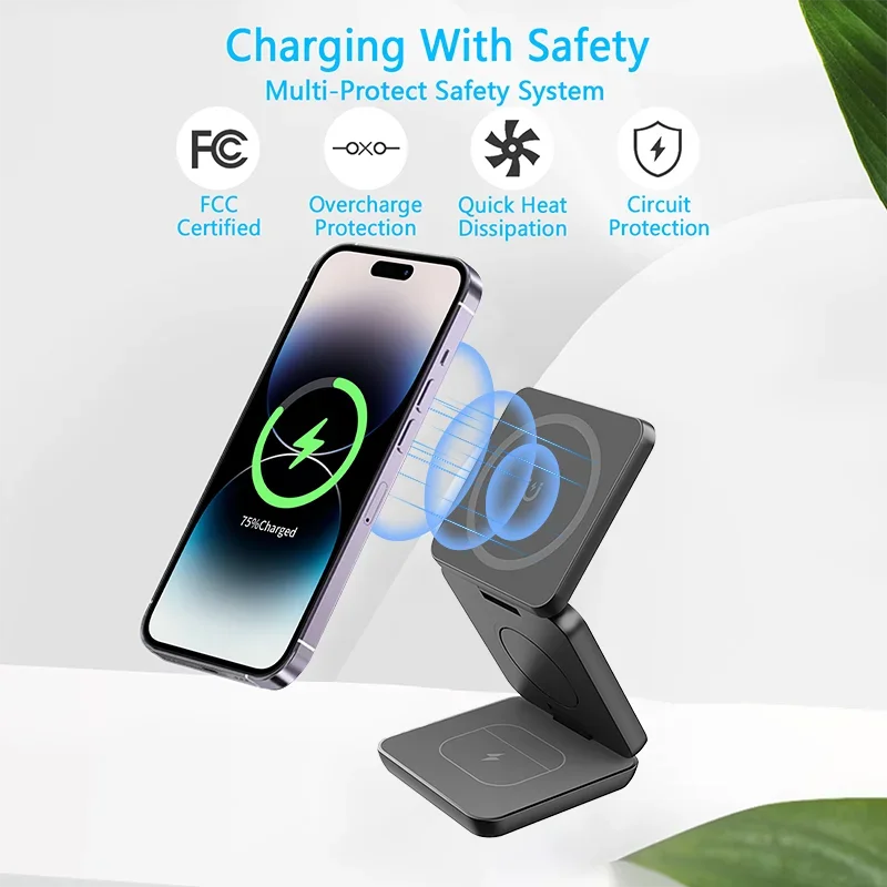 3 in 1 Foldable Magnetic Wireless Charger Stand For Magsafe iPhone 1615 14 13 12 Apple Watch 8 7 6 Airpods Fast Charging Station - covers4phones
