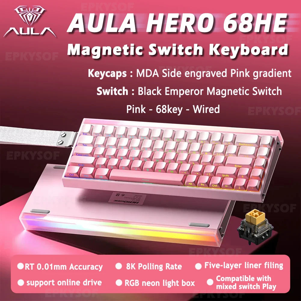 AULA HERO 68HE Magnetic Switch Keyboard RGB Gaming Mechanical Keyboard Rapid Trigger 8K Return Wired Esports Custom Keyboard
