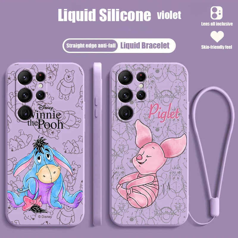 Winnie The Pooh Piglet Liquid Rope For Samsung Galaxy S24 S23 S22 S21 S20 FE S10 Ultra Plus Lite 5G Cover Back Phone Case - covers4phones