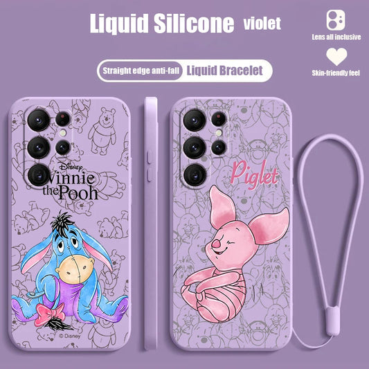 Winnie The Pooh Piglet Liquid Rope For Samsung Galaxy S24 S23 S22 S21 S20 FE S10 Ultra Plus Lite 5G Cover Back Phone Case - covers4phones