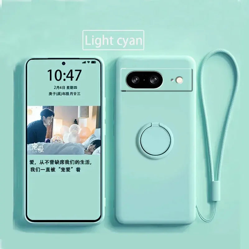 Case for Google Pixel 8 9 Finger Ring Stand Holder Slicone Cover for Pixel 9 Pro XL Solid Color Lens Protection Soft Phone Case